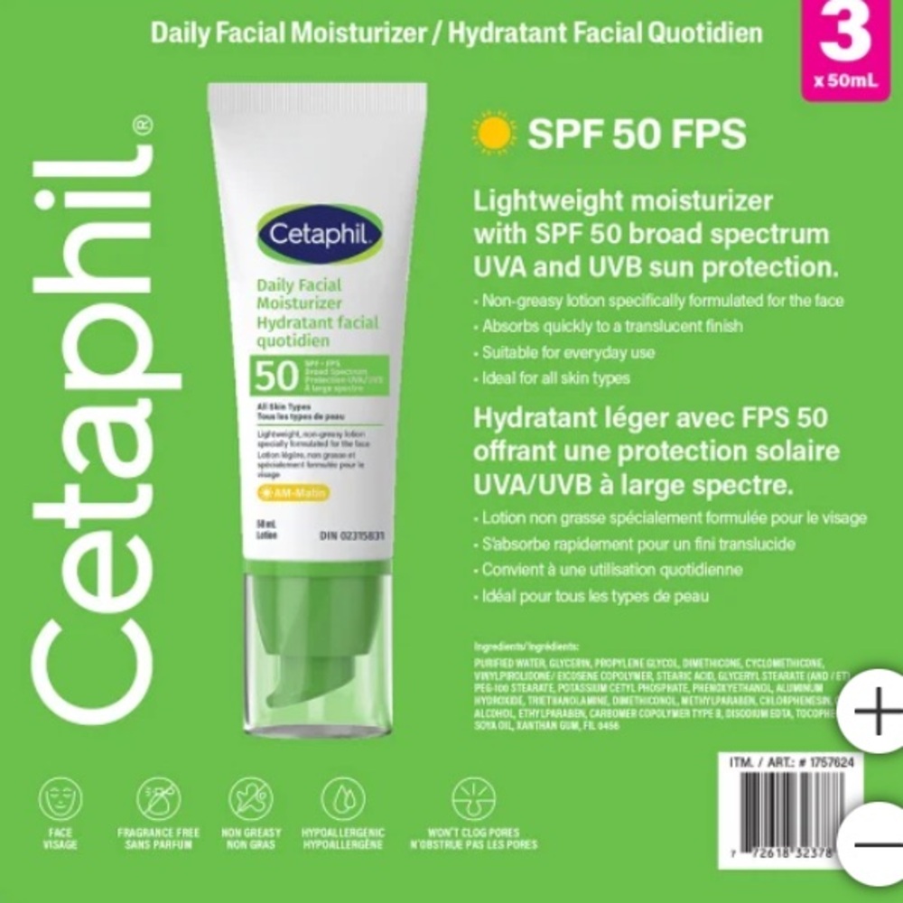 Cetaphil Daily Facial Moisturizer SPF 50, 3 x 50 mL
New individual packs